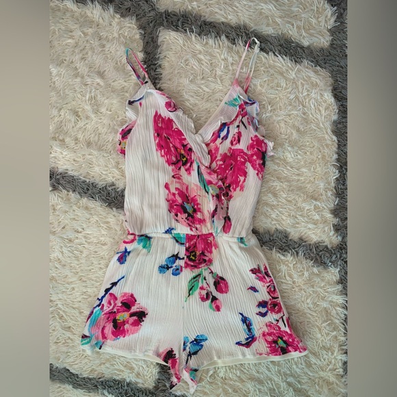 one clothing Pants - Pink and Cream Floral Romper by One Clothing